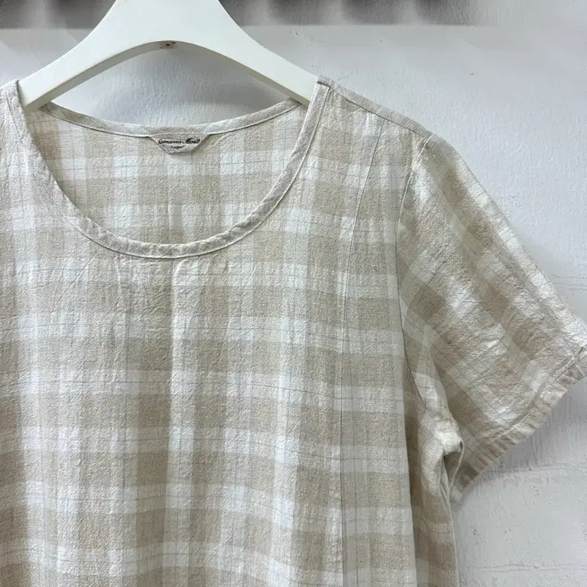[BUNJANG] Samantha Moss Vintage Linen Cotton Checkered Dress Blouse / 일본빈티지 사만사모스 린넨 코튼 체크 원피스 블라우스