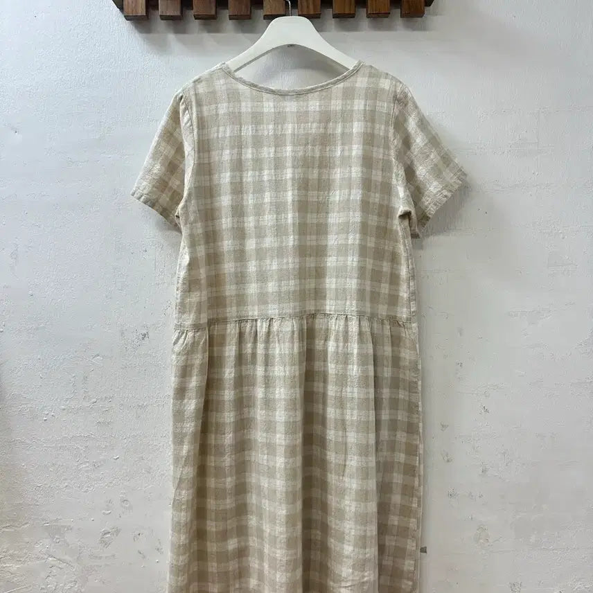[BUNJANG] Samantha Moss Vintage Linen Cotton Checkered Dress Blouse / 일본빈티지 사만사모스 린넨 코튼 체크 원피스 블라우스