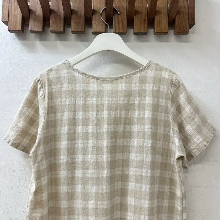 [BUNJANG] Samantha Moss Vintage Linen Cotton Checkered Dress Blouse / 일본빈티지 사만사모스 린넨 코튼 체크 원피스 블라우스