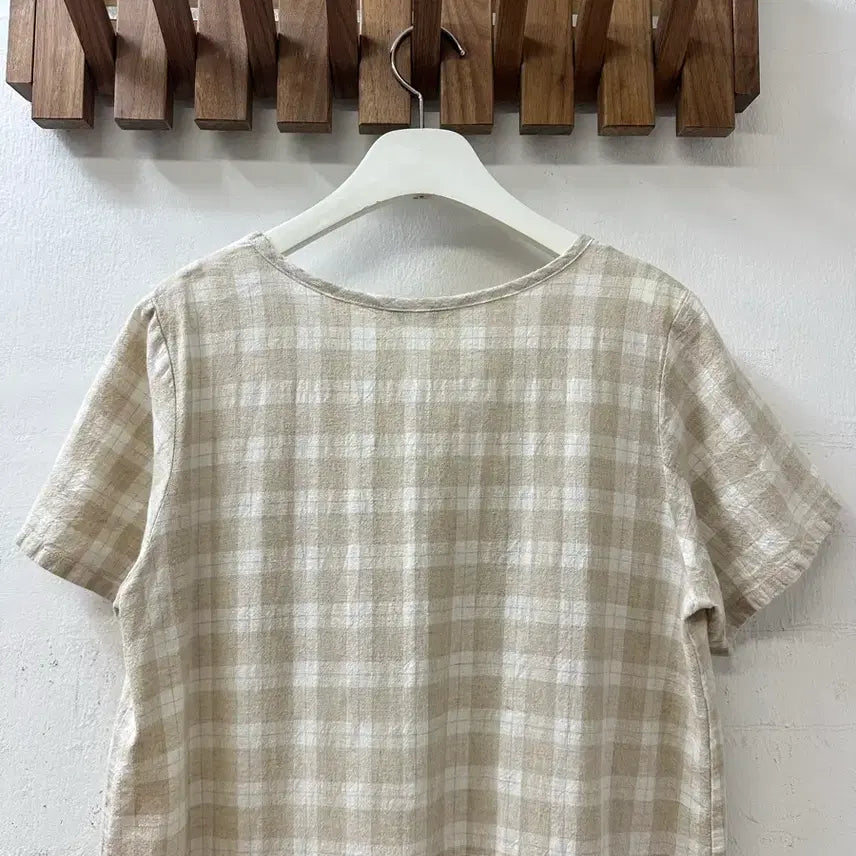 [BUNJANG] Samantha Moss Vintage Linen Cotton Checkered Dress Blouse / 일본빈티지 사만사모스 린넨 코튼 체크 원피스 블라우스