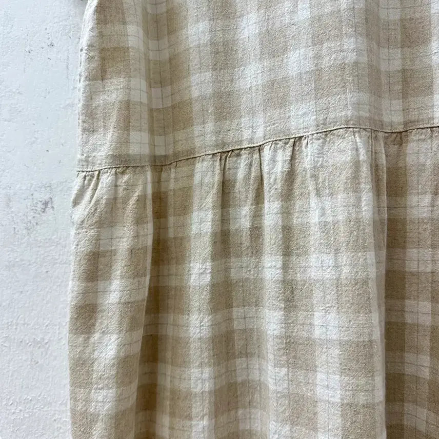 [BUNJANG] Samantha Moss Vintage Linen Cotton Checkered Dress Blouse / 일본빈티지 사만사모스 린넨 코튼 체크 원피스 블라우스