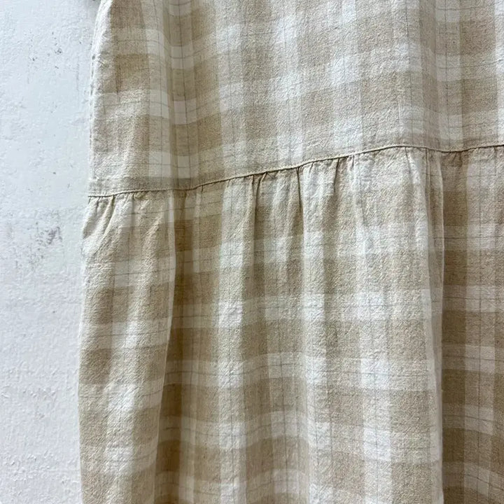 [BUNJANG] Samantha Moss Vintage Linen Cotton Checkered Dress Blouse / 일본빈티지 사만사모스 린넨 코튼 체크 원피스 블라우스