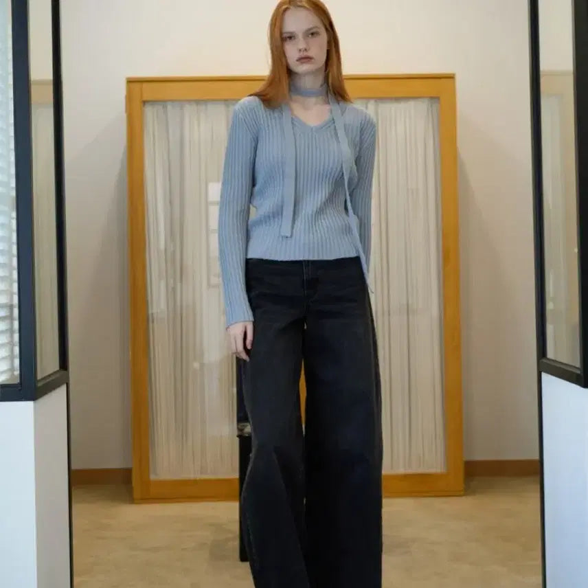 [BUNJANG] Bleti V-Neck Tie Knit Set / (새상품)블레티 브이넥 타이 니트 셋트