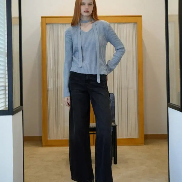 [BUNJANG] Bleti V-Neck Tie Knit Set / (새상품)블레티 브이넥 타이 니트 셋트