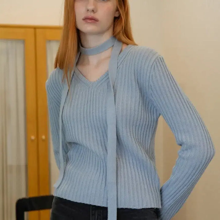 [BUNJANG] Bleti V-Neck Tie Knit Set / (새상품)블레티 브이넥 타이 니트 셋트