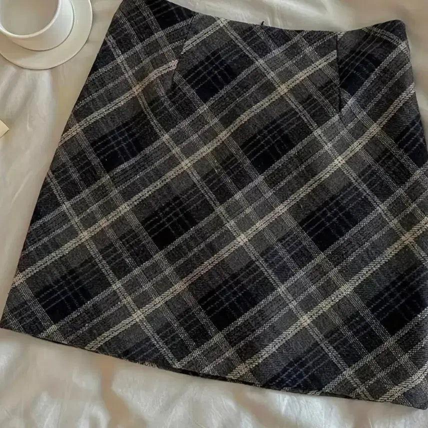 [BUNJANG] Wool Check Pattern Midi Skirt - Size L / 모직 체크스커트 L