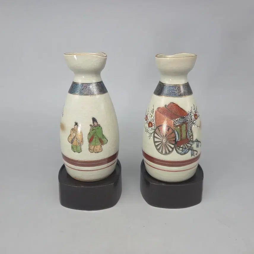 [BUNJANG] Kutani Ware Celadon Porcelain Tokkuri and Cups Set / 연대 좋은 구곡요 묘금 인물매화문 도쿠리 잔 셋