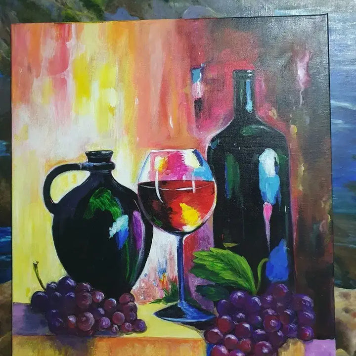 [BUNJANG] Still Life Acrylic Painting with Grapes and Wine Glass / 술집 정물 아크릴화 그림 포도 와인잔 세로 73.5cm 가로 61.5cm