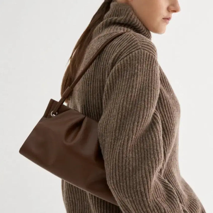 [BUNJANG] Munei Pleats Leather Shoulder Bag Brown Tote Bag / <새상품>뮤니에 플리츠 레더 숄더백 브라운 토트백