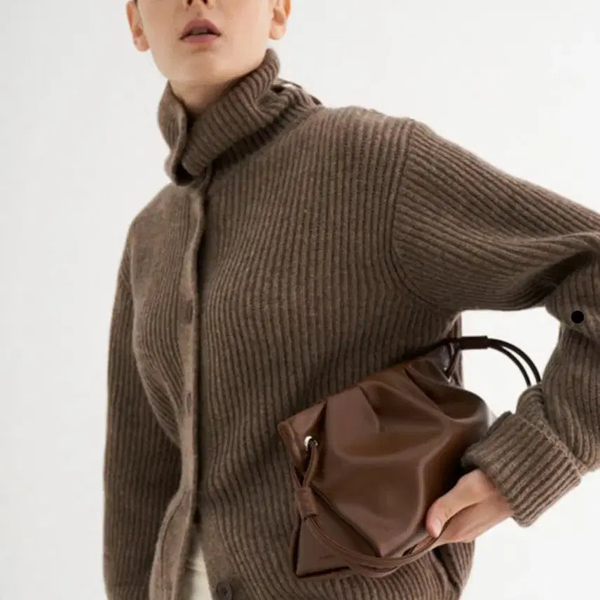 [BUNJANG] Munei Pleats Leather Shoulder Bag Brown Tote Bag / <새상품>뮤니에 플리츠 레더 숄더백 브라운 토트백