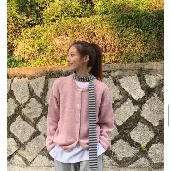 [BUNJANG] Daily Joo Soft Wool Alpaca Round Cardigan / 데일리쥬 소프트 울 알파카 라운드 가디건 핑크