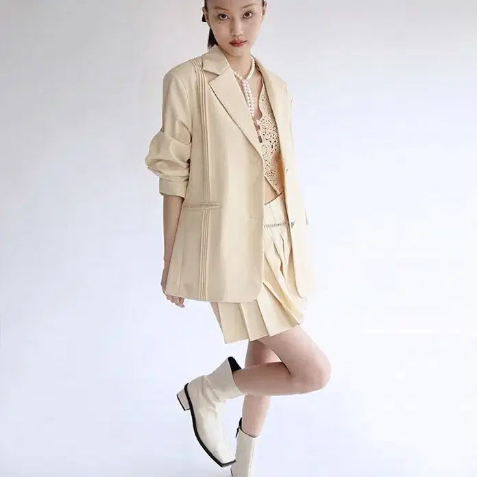 [BUNJANG] Nofficial No Piece Roll-up Sleeveless Pintuck Jacket - Butter / 노피셜노피스 롤업 슬리브리스 핀턱 자켓 버터 새 제품