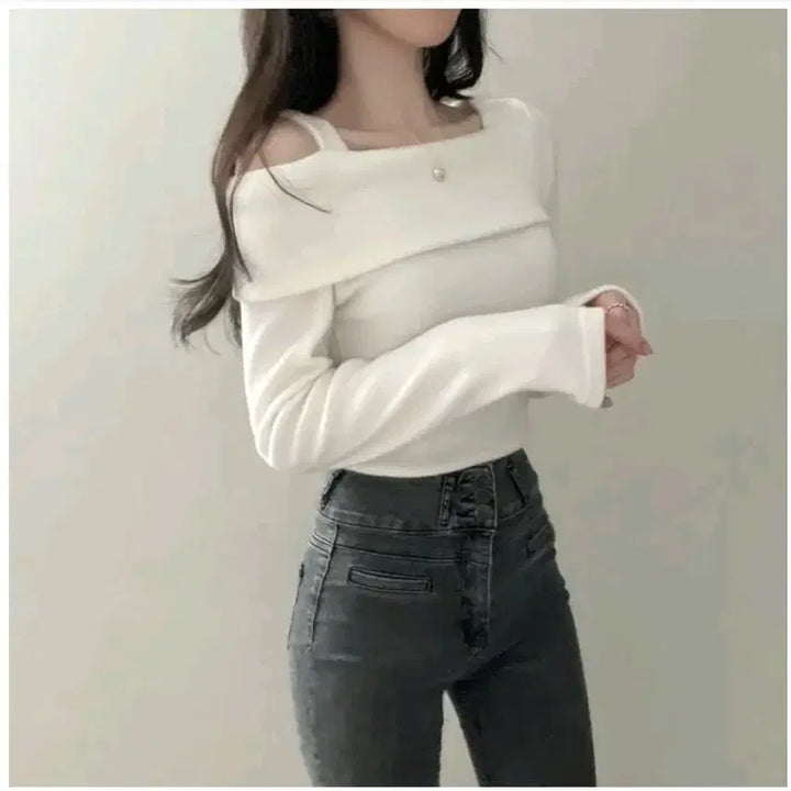 [BUNJANG] Ably Cozy Off-Shoulder Top / 에이블리 포근 언발 오프숄더