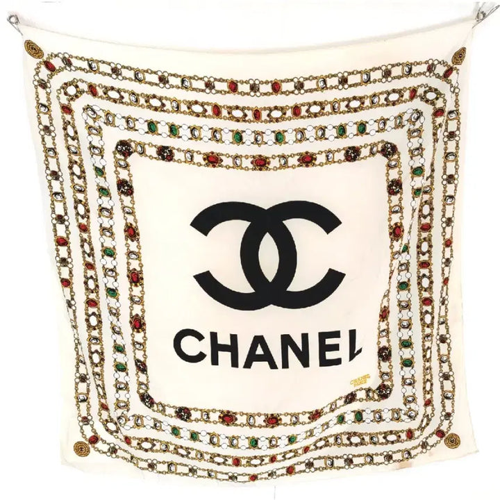 [BUNJANG] Chanel Chain Pattern Scarf / 샤넬 스카프 체인 패턴 아이보리