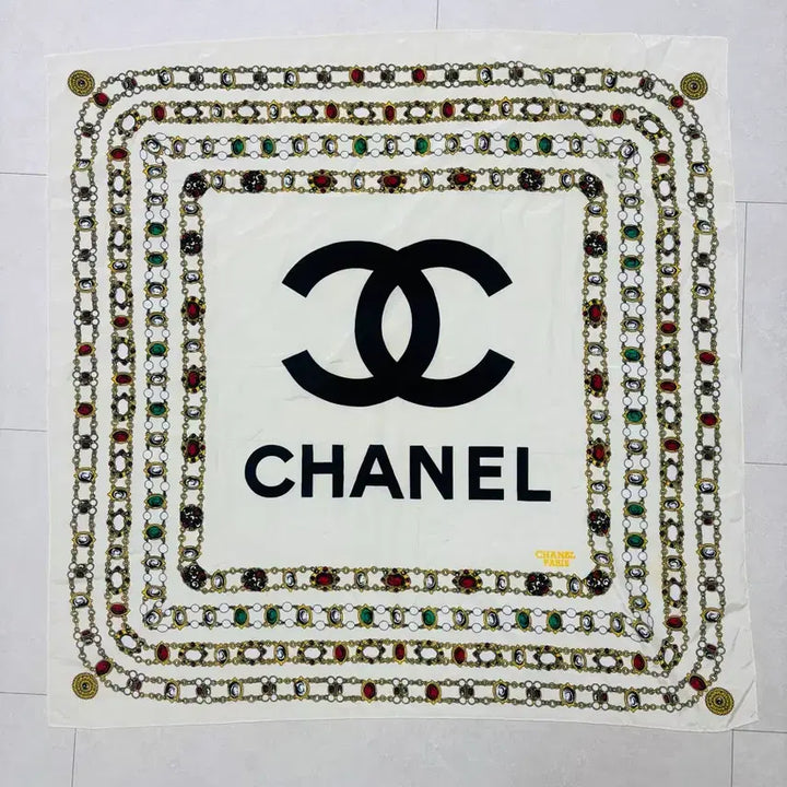 [BUNJANG] Chanel Chain Pattern Scarf / 샤넬 스카프 체인 패턴 아이보리
