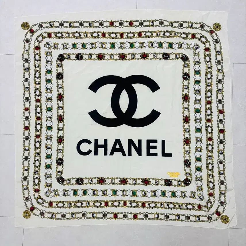 [BUNJANG] Chanel Chain Pattern Scarf / 샤넬 스카프 체인 패턴 아이보리