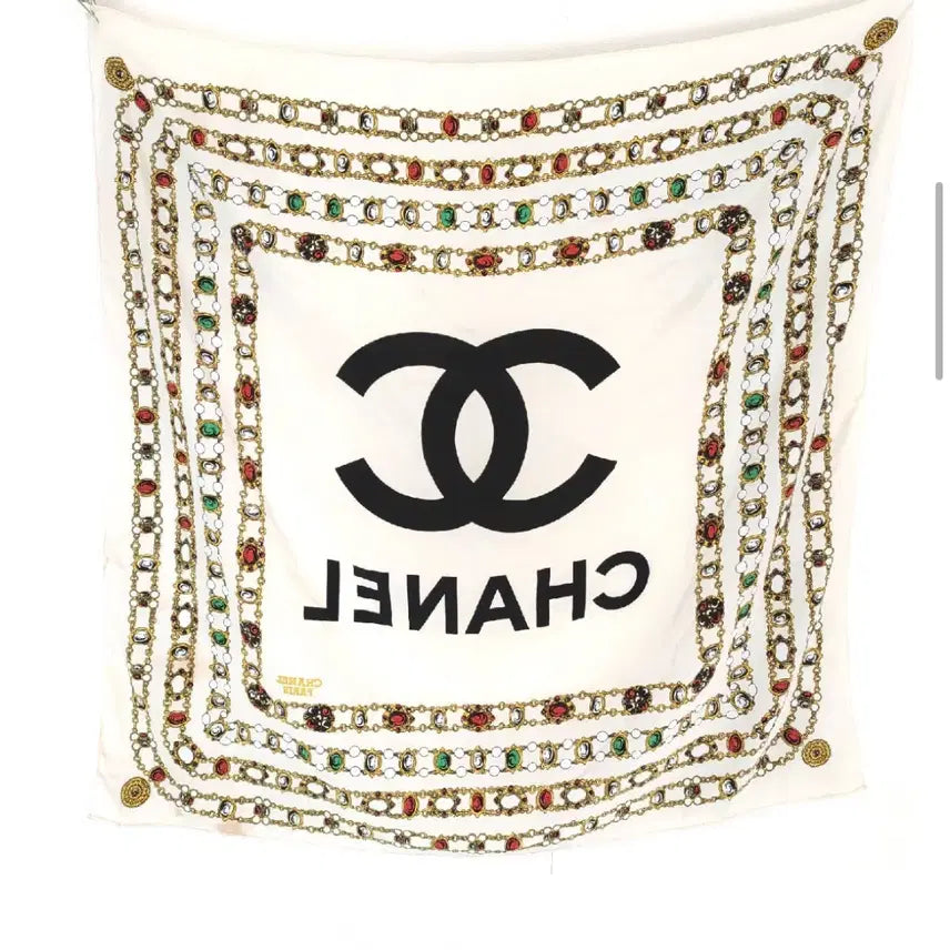 [BUNJANG] Chanel Chain Pattern Scarf / 샤넬 스카프 체인 패턴 아이보리
