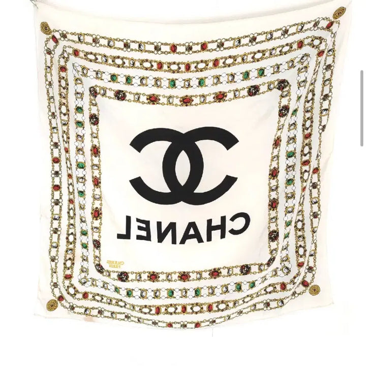 [BUNJANG] Chanel Chain Pattern Scarf / 샤넬 스카프 체인 패턴 아이보리
