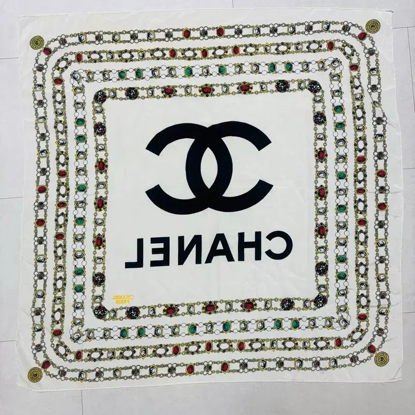 [BUNJANG] Chanel Chain Pattern Scarf / 샤넬 스카프 체인 패턴 아이보리