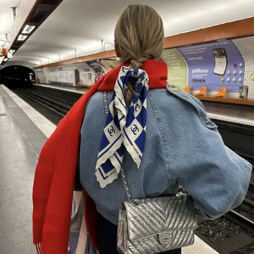 [BUNJANG] Chanel Chain Pattern Scarf / 샤넬 스카프 체인 패턴 아이보리