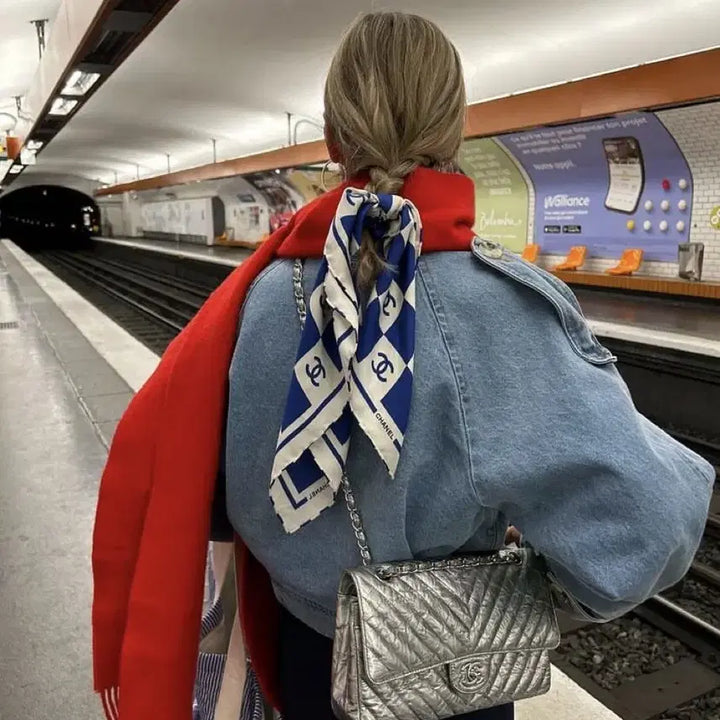 [BUNJANG] Chanel Chain Pattern Scarf / 샤넬 스카프 체인 패턴 아이보리