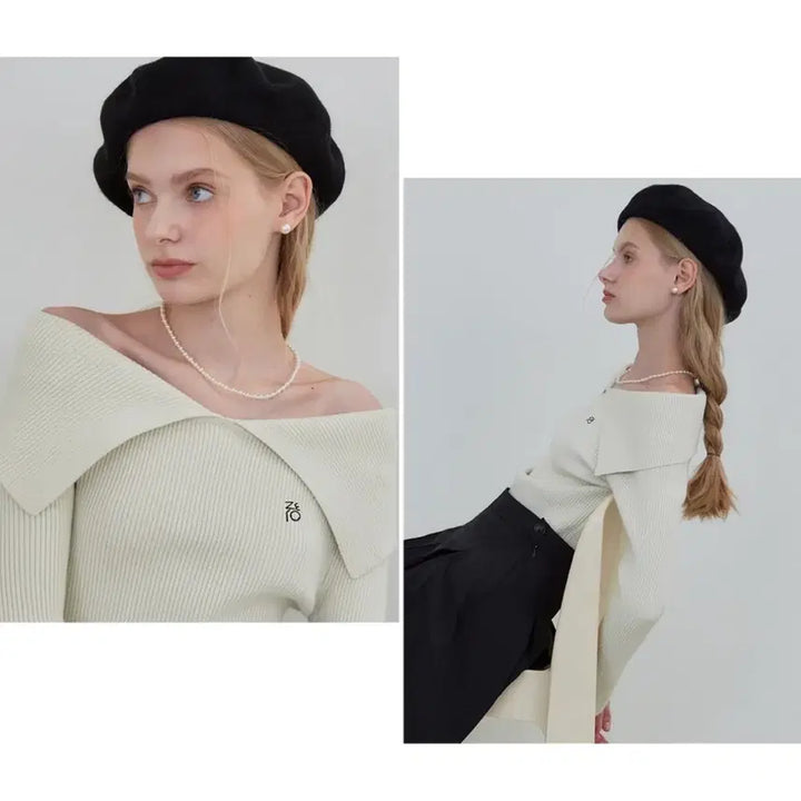 [BUNJANG] Zero Street Ivory Off-Shoulder Cape Sweater / 새상품 아이보리 제로스트릿 여성용 케이프 오프숄더 스웨터