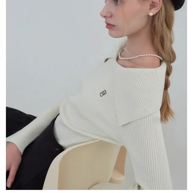 [BUNJANG] Zero Street Ivory Off-Shoulder Cape Sweater / 새상품 아이보리 제로스트릿 여성용 케이프 오프숄더 스웨터