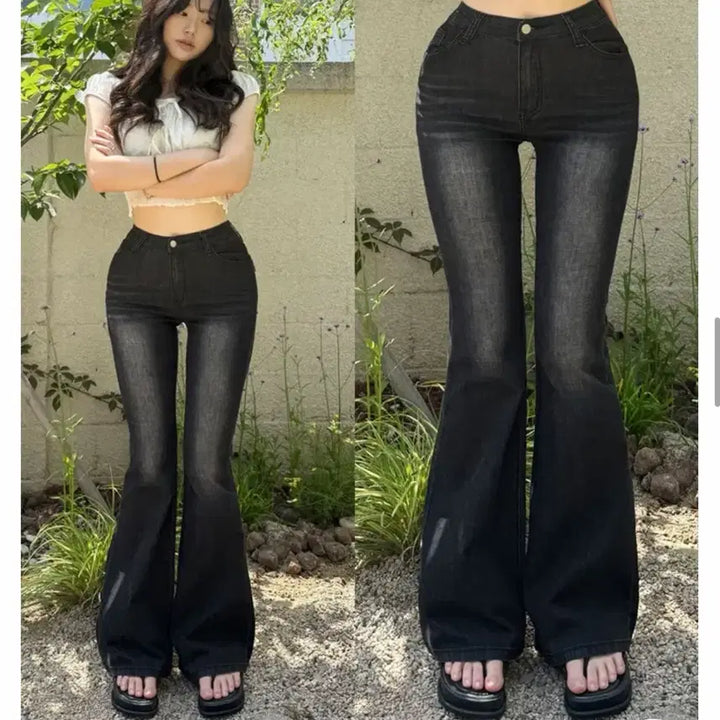 [BUNJANG] High-Waist Bootcut Jeans / 여름 하이웨스트 여름팬츠 슬림 부츠컷 바지 쿨 워싱 데님