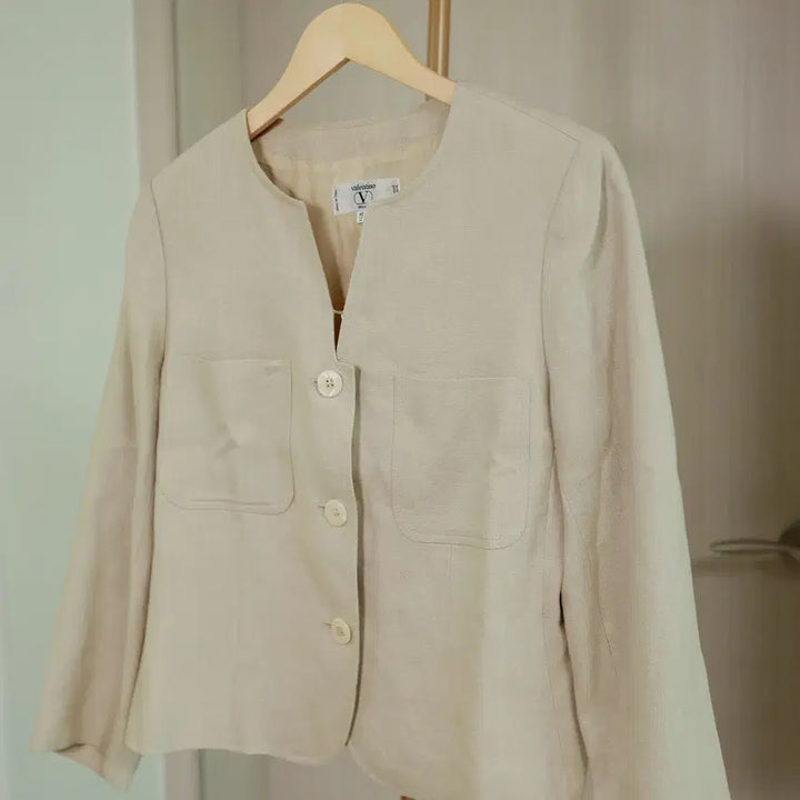 [BUNJANG] Valentino Miss V Italian Made 100% Linen No-Collar Jacket / VALENTINO Miss V 이태리 노카라 자켓