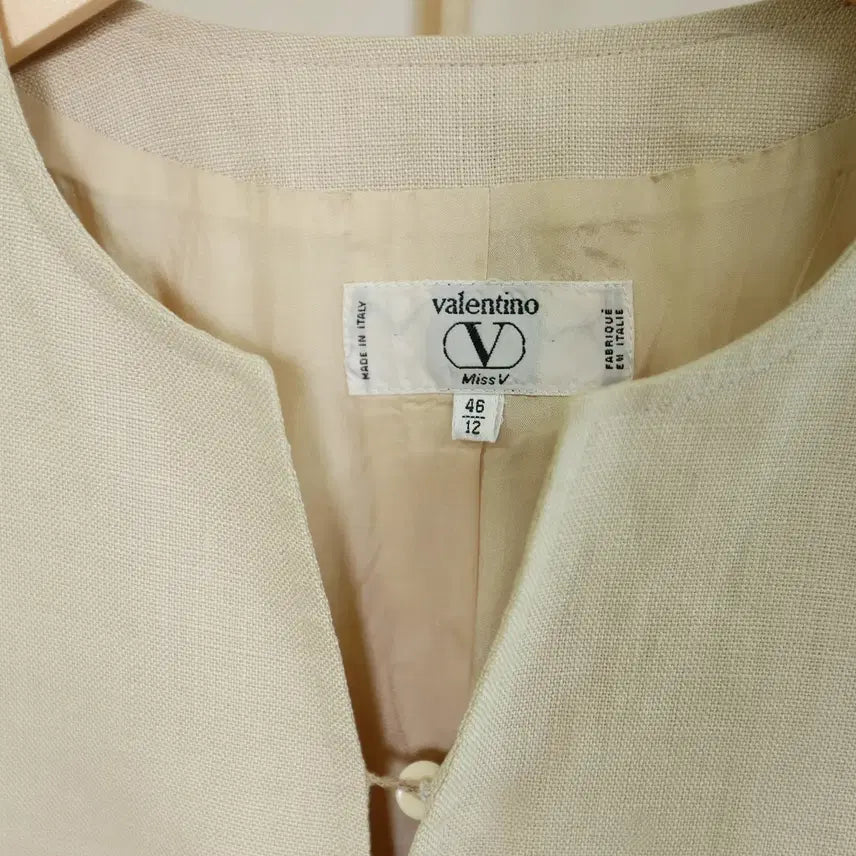 [BUNJANG] Valentino Miss V Italian Made 100% Linen No-Collar Jacket / VALENTINO Miss V 이태리 노카라 자켓