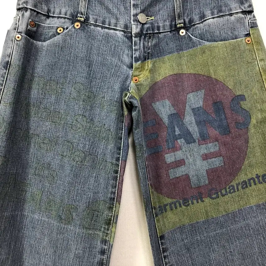 [SOLD OUT] (일본) 엔진즈 미치코코시노 여성 로우라이즈 와이드레그 프린팅 데님팬츠