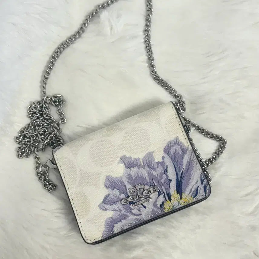 [BUNJANG] Coach Flower Print Chain Card Wallet / 코치 플라워 프린트 체인 카드지갑