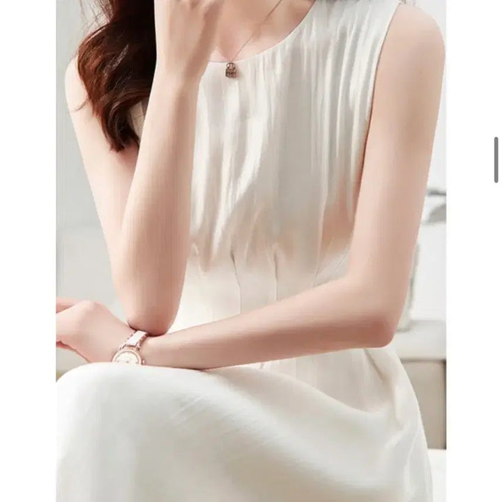 [BUNJANG] Satin White A-Line Long Dress / 새상품 샤틴 화이트 A라인 롱 원피스 민소매