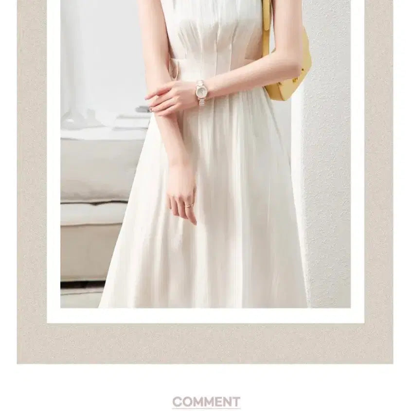 [BUNJANG] Satin White A-Line Long Dress / 새상품 샤틴 화이트 A라인 롱 원피스 민소매