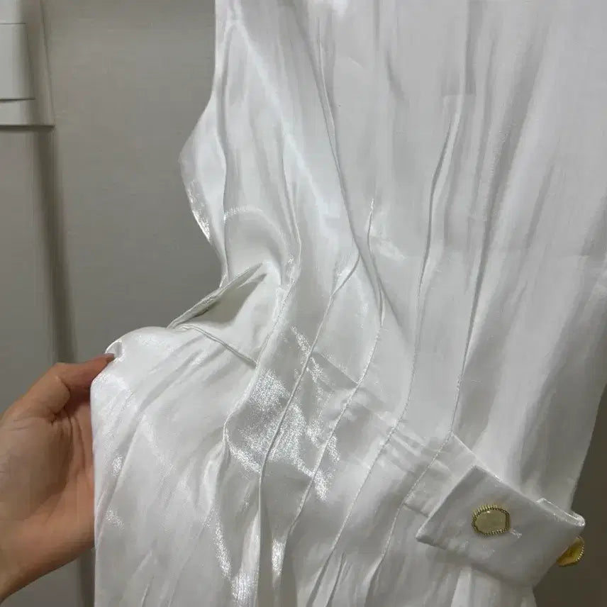 [BUNJANG] Satin White A-Line Long Dress / 새상품 샤틴 화이트 A라인 롱 원피스 민소매