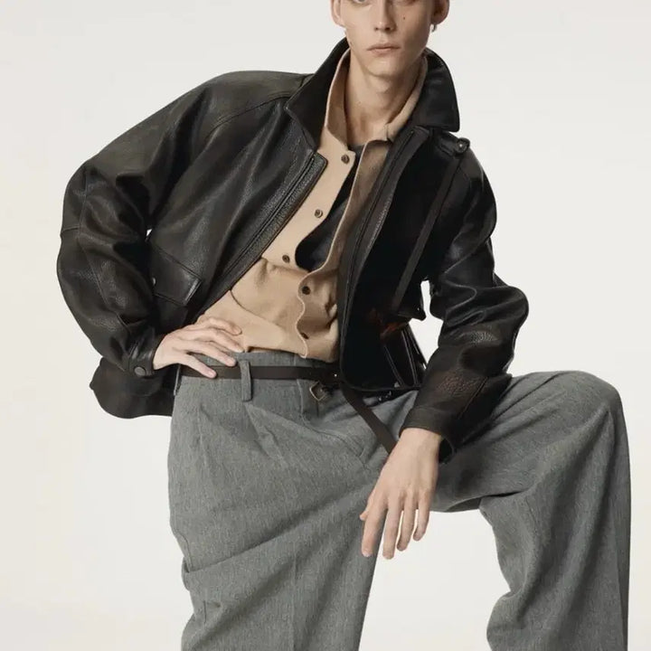 [BUNJANG] OS Recto Oversized Shearling Leather Jacket / [OS] 렉토 오버사이즈 시어링 레더 가죽 무스탕 점퍼 자켓 A2