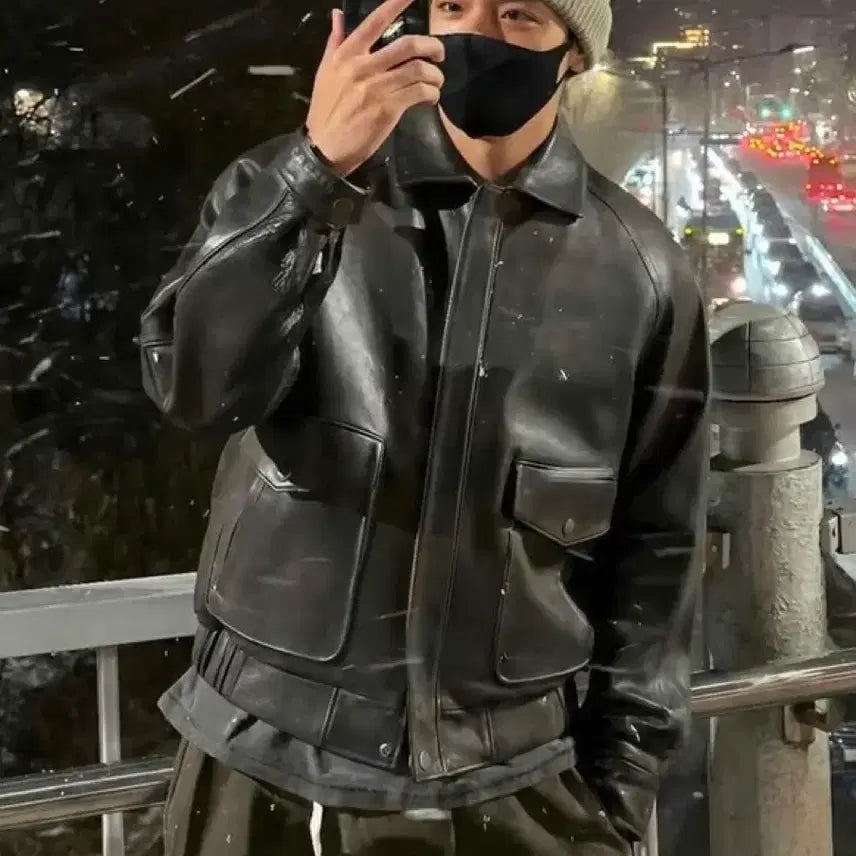 [BUNJANG] OS Recto Oversized Shearling Leather Jacket / [OS] 렉토 오버사이즈 시어링 레더 가죽 무스탕 점퍼 자켓 A2