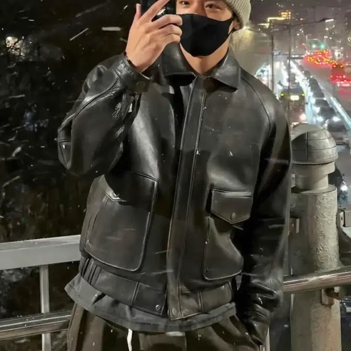 [BUNJANG] OS Recto Oversized Shearling Leather Jacket / [OS] 렉토 오버사이즈 시어링 레더 가죽 무스탕 점퍼 자켓 A2