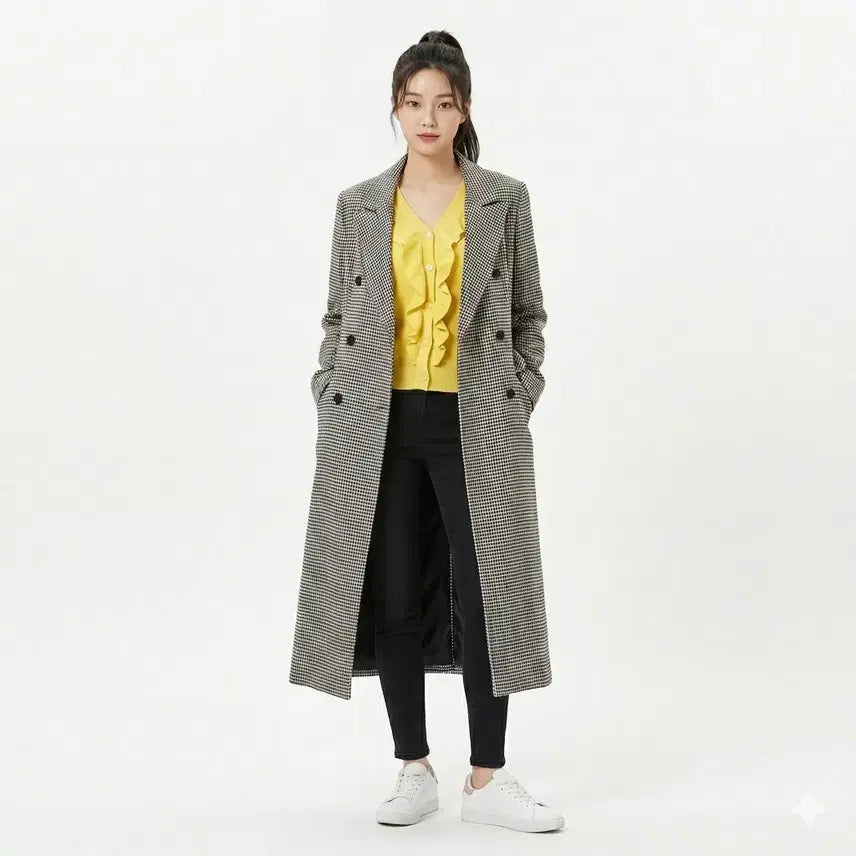 [BUNJANG] Houndstooth Long Coat / 하운드체크 롱 코트