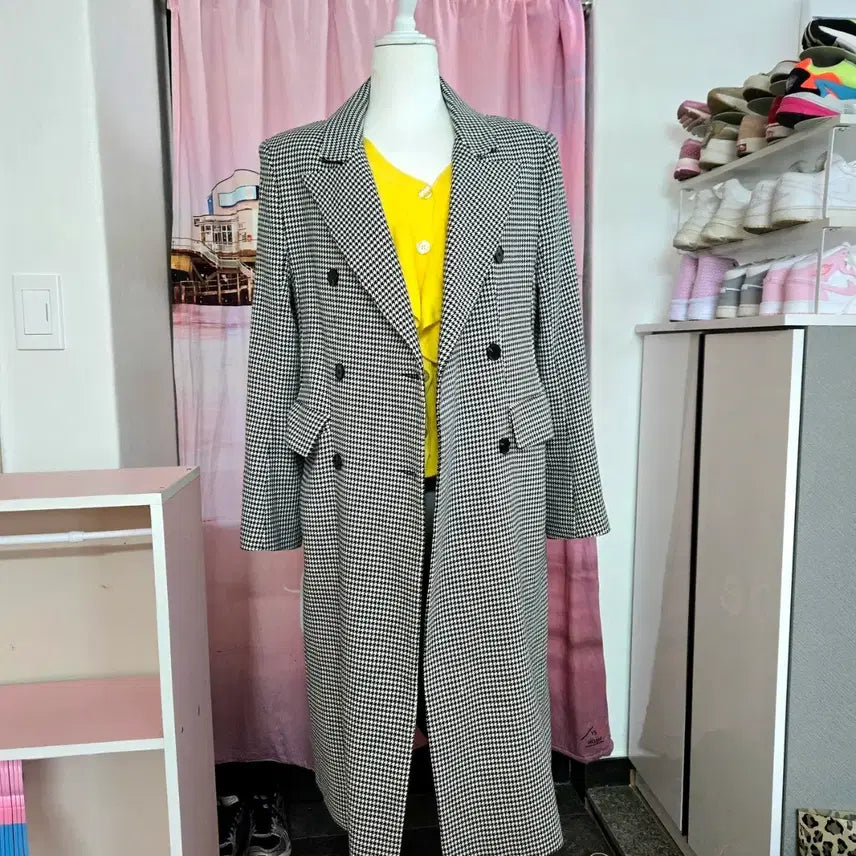 [BUNJANG] Houndstooth Long Coat / 하운드체크 롱 코트