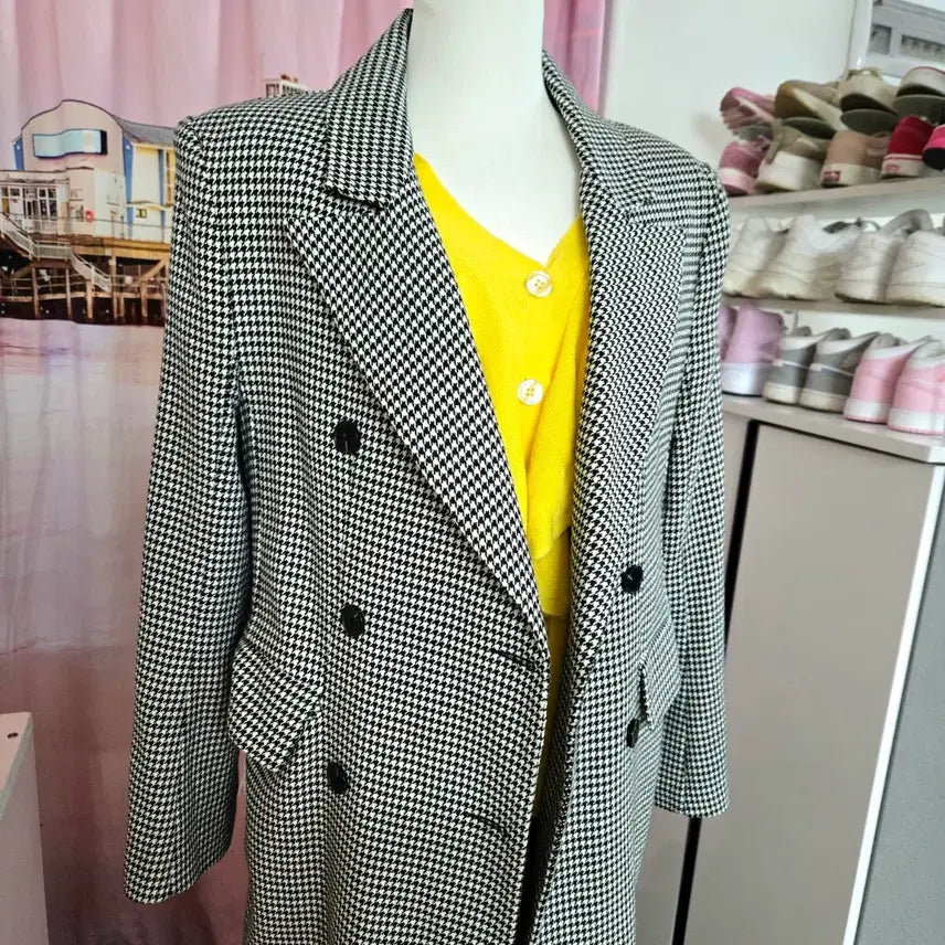 [BUNJANG] Houndstooth Long Coat / 하운드체크 롱 코트