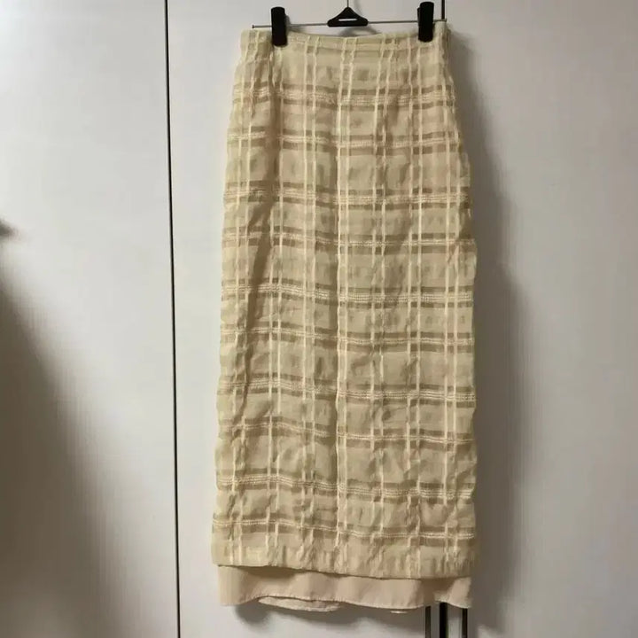 [BUNJANG] Check Layered Long Skirt (Ivory/Light Beige) / 아이보리 체크 롱스커트,연베이지롱스커트,레이어드롱스커트,레이어드롱스커트