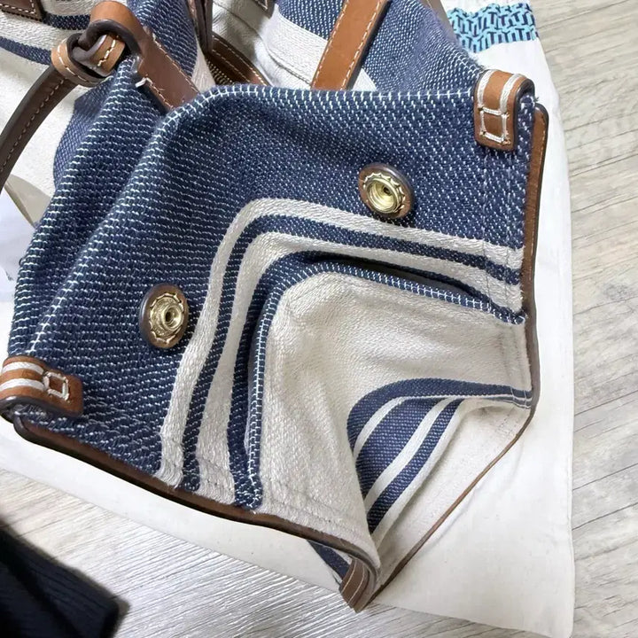 [BUNJANG] Tory Burch Ella Stripe Large Tote Bag / 토리버치 엘라 스트라이프 라지 토트백(미국에서 구매)