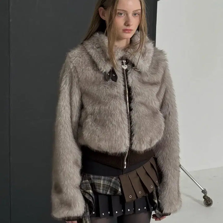 [BUNJANG] Dry Rose Mix Buckle Fur Jacket / 드라이로즈 믹스 퍼 버클자켓