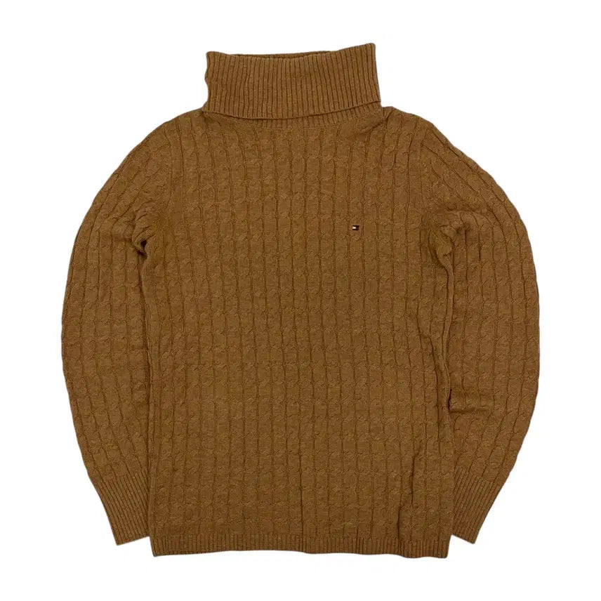 [BUNJANG] Tommy Hilfiger Brown Cable Knit Turtleneck Sweater / 타미힐피거 브라운 꽈배기 폴라 니트