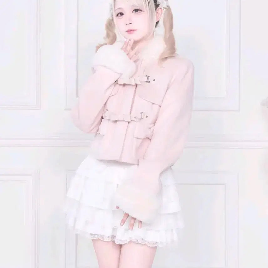 [BUNJANG] Nogenki Short Coat Pink L / 현물) 노겐키 숏코트 핑크 L 지뢰계 양산형 달천깔 레이스
