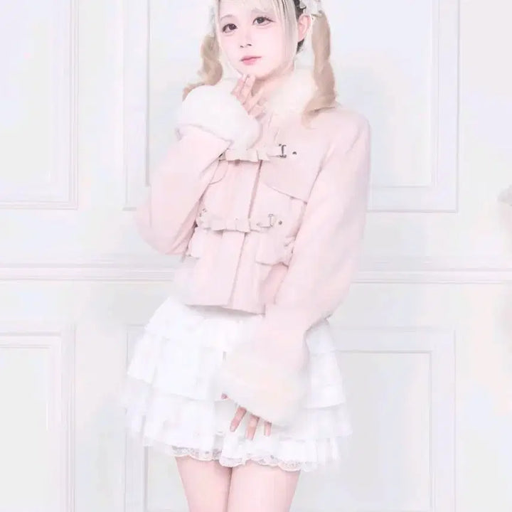 [BUNJANG] Nogenki Short Coat Pink L / 현물) 노겐키 숏코트 핑크 L 지뢰계 양산형 달천깔 레이스