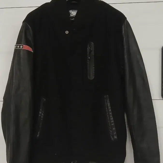 [BUNJANG] Nike Stadium Jacket (Black) (Size M) / 나이키 블랙 스타디움 자켓 울 팔가죽 M사이즈 홍대구제 박음질하자