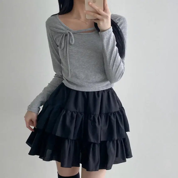 [BUNJANG] Ribbon Shirring T-Shirt / 리본 셔링 티셔츠