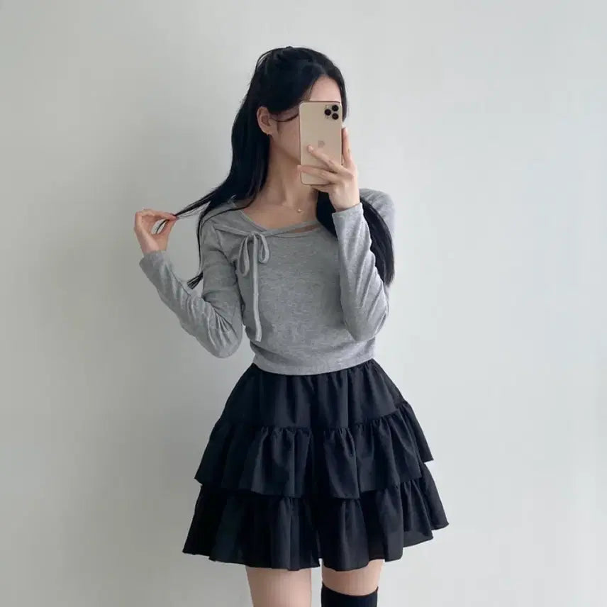 [BUNJANG] Ribbon Shirring T-Shirt / 리본 셔링 티셔츠